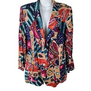 Danielle B Vintage 90s Abstract Geometric Rayon Blazer Jacket Medium Multicolor